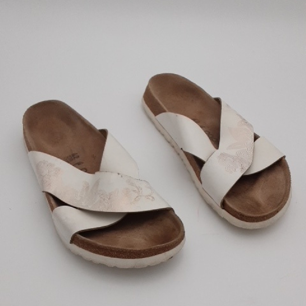 Papillio Birkenstocks 11 Women White Slide Sandals Leather Casual Beach Resort